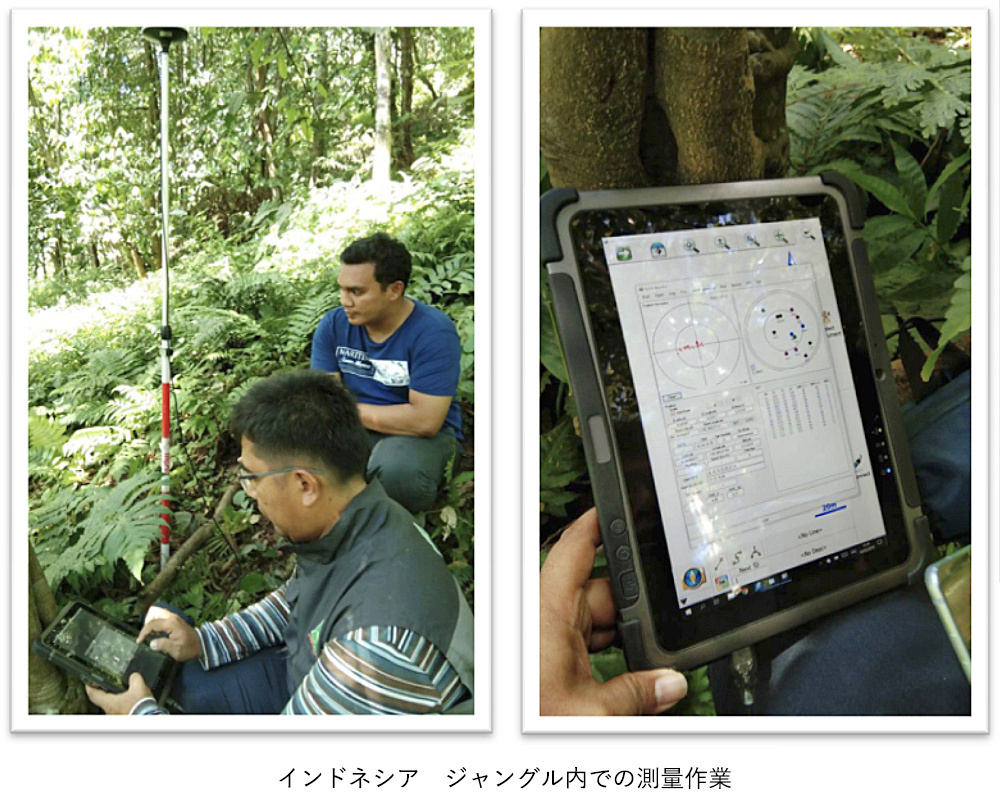 インドネシア　ジャングル内での測量作業